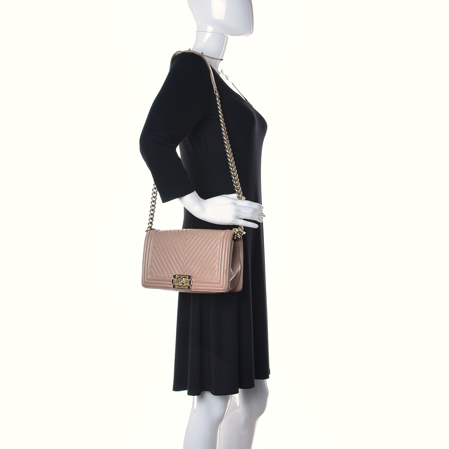Chanel Lambskin Chevron Chain Stitched Medium Boy Flap Beige 2 of 14