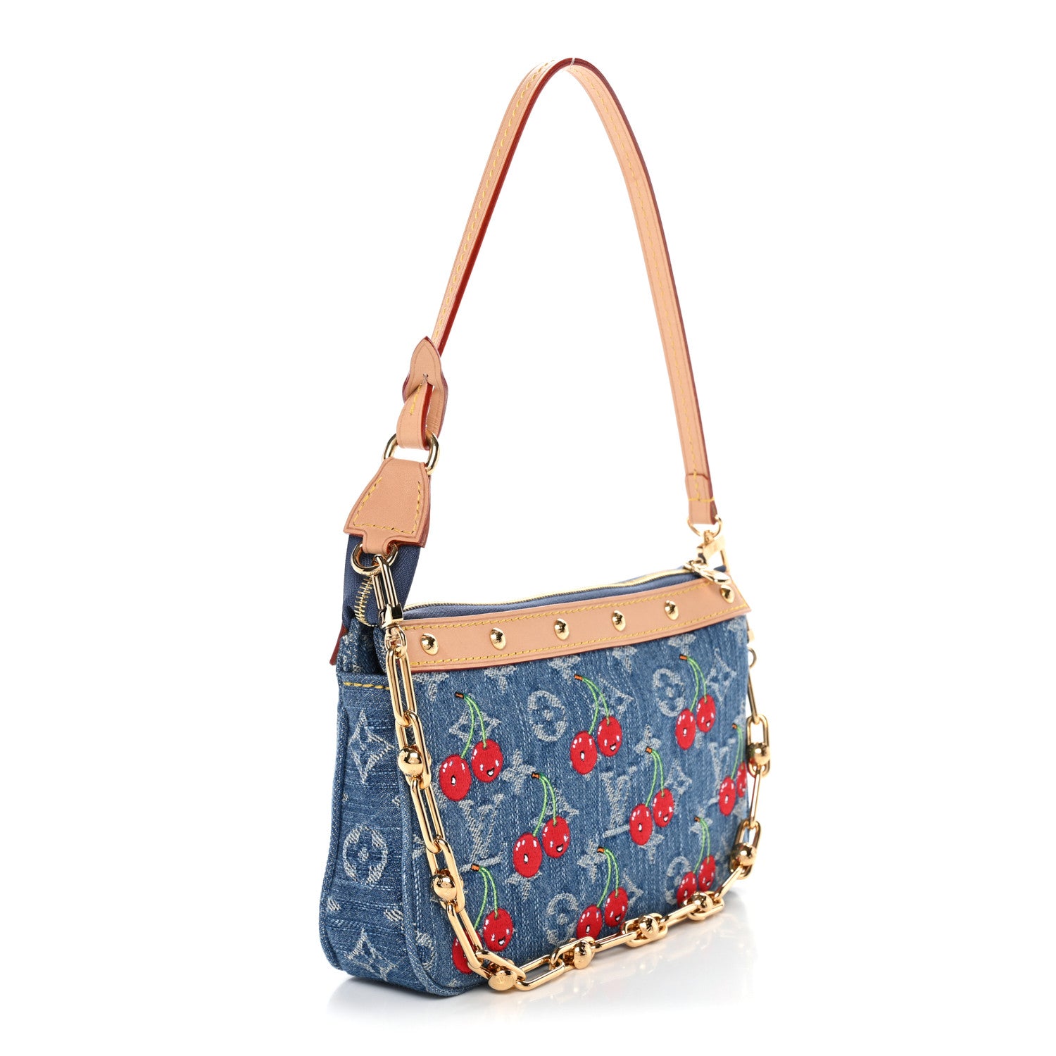 Louis Vuitton LV X TM Monogram Denim Cerises Pochette Accessories Blue 3 of 10