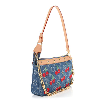 Louis Vuitton LV X TM Monogram Denim Cerises Pochette Accessories Blue 3 of 10