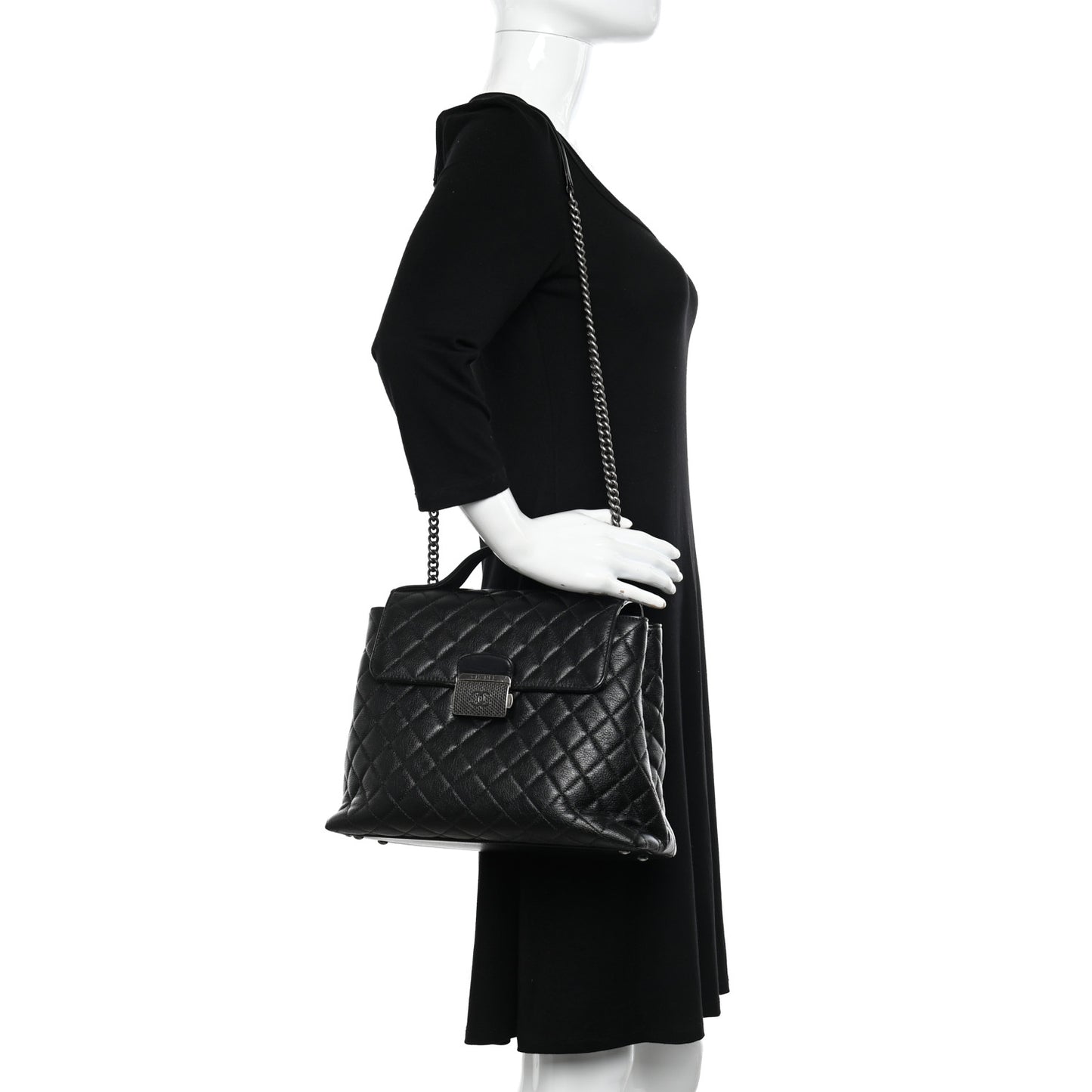Goatskin Quilted Small CC University Shopping Tote Black