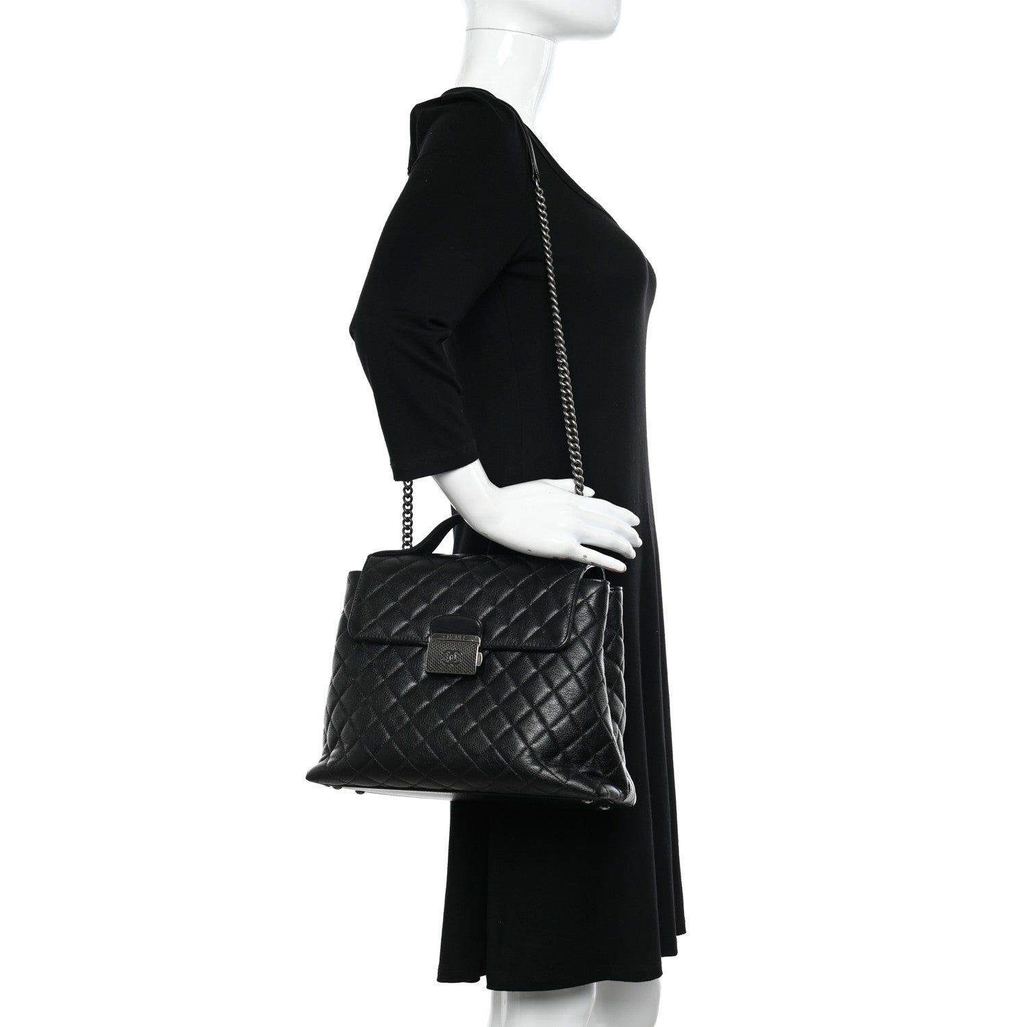 Chanel Goatskin Quilted Small CC University Shopping Tote Black 2 of 11