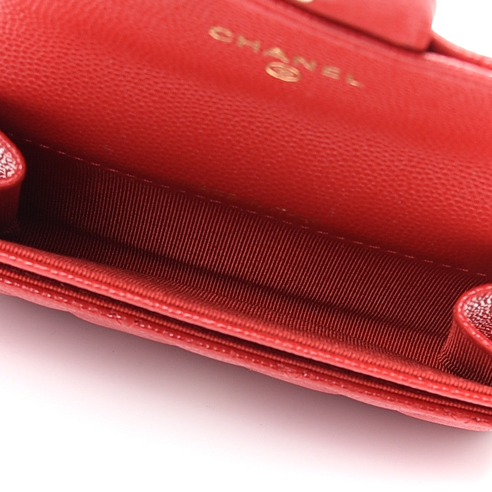 Caviar Quilted Flap Card Holder Wallet Red