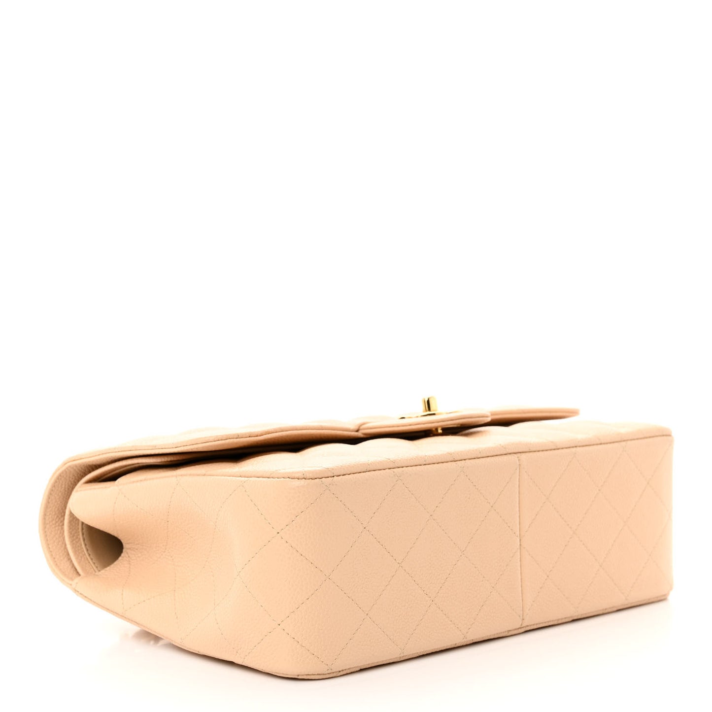 Caviar Quilted Jumbo Double Flap Beige