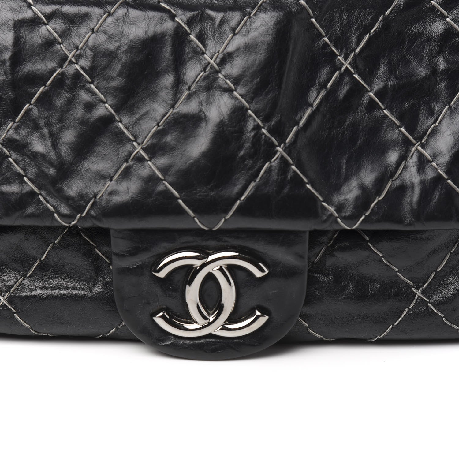 Chanel Glazed Goatskin Double Contrast Stitch Flap Black 9 of 9