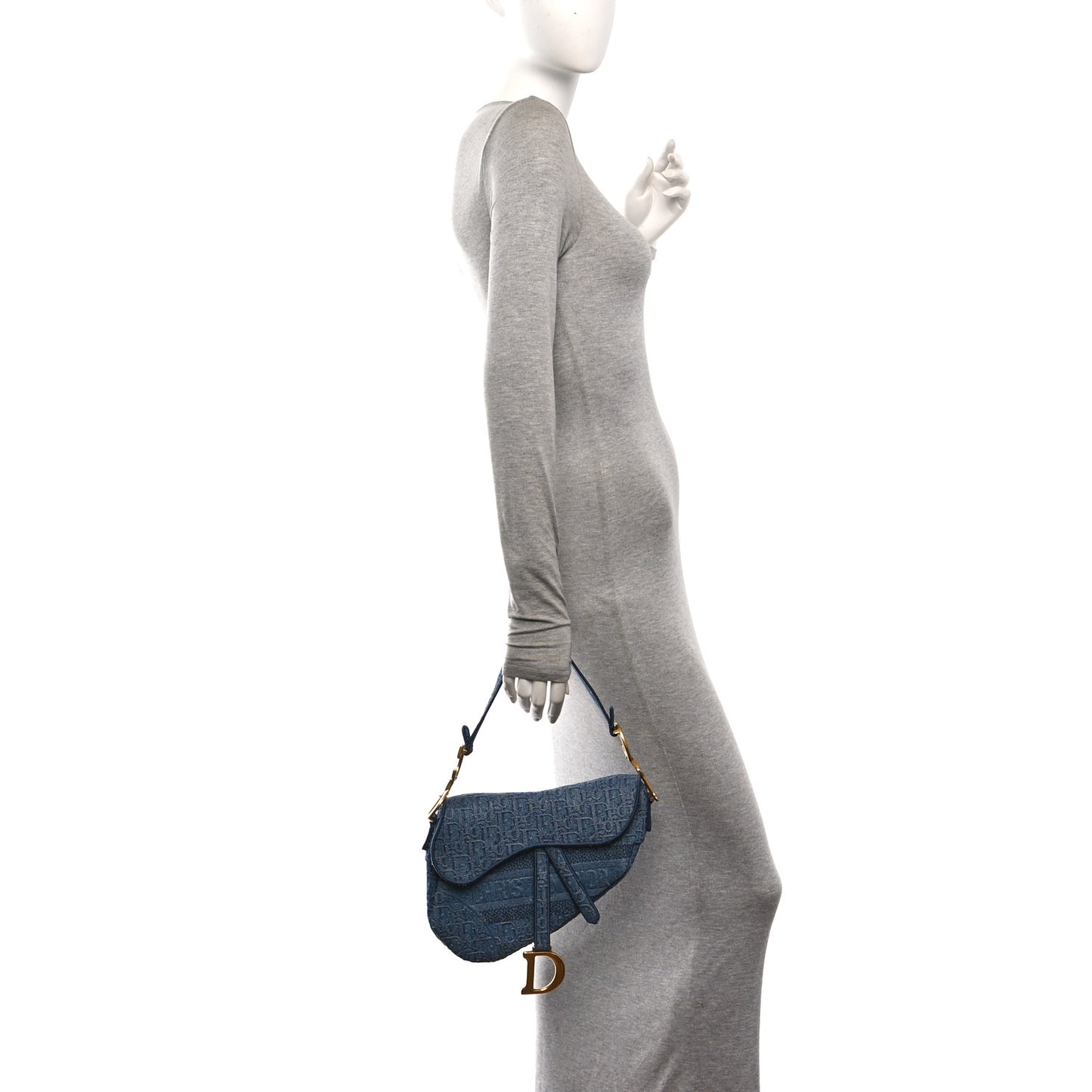 Oblique Embroidered Saddle Bag Denim Blue