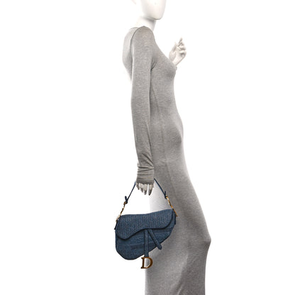 Christian Dior Oblique Embroidered Saddle Bag Denim Blue 2 of 10