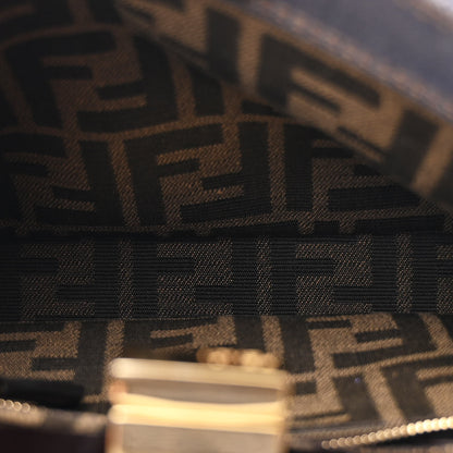 Fendi Denim Fabric Jacquard Cuoio FF 1974 Mini Peekaboo Iconic Satchel Blue Tobacco Moro 6 of 11