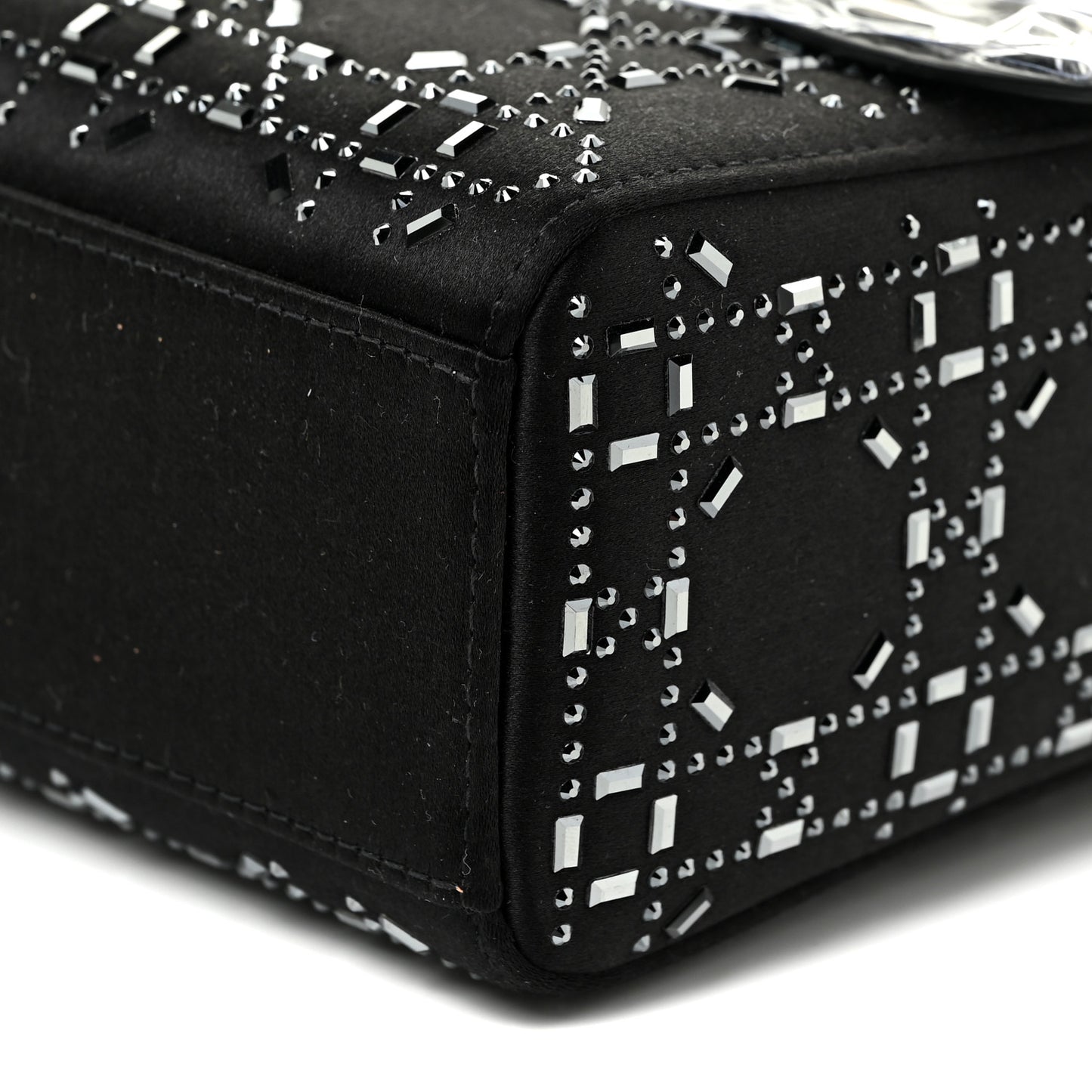 Satin Crystal Cannage Mini Lady Dior Black