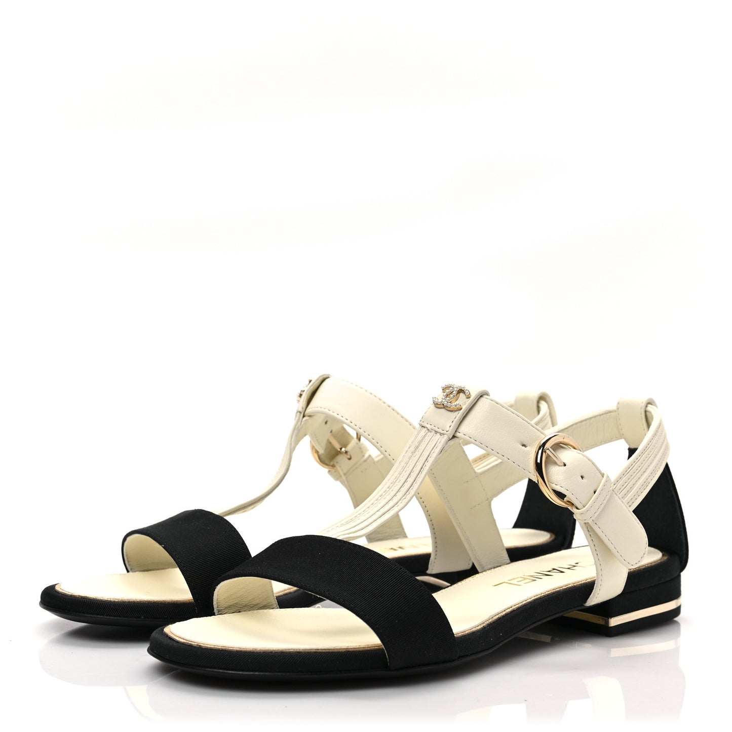 Lambskin Grosgrain CC Sandals 36 Ivory Black