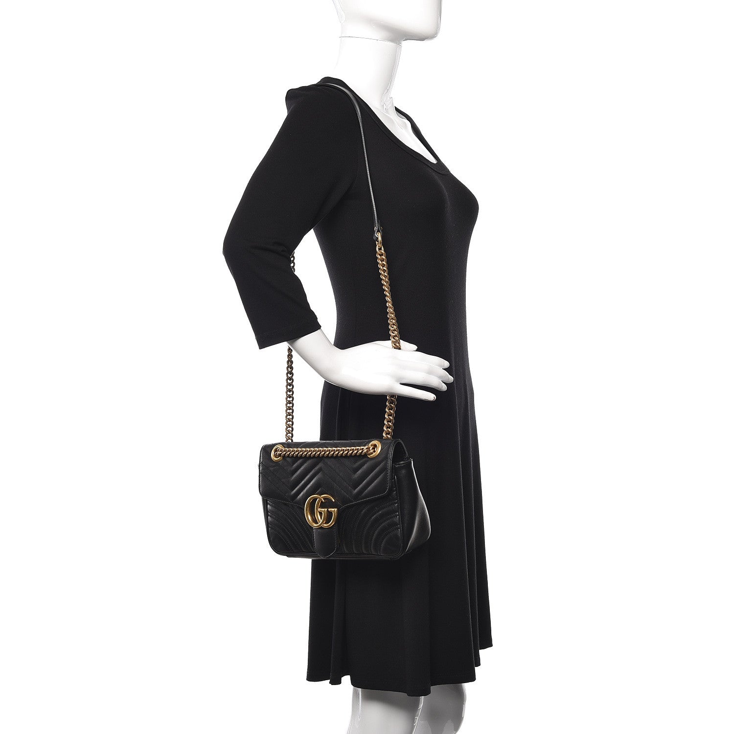 Gucci Calfskin Matelasse Small GG Marmont Shoulder Bag Black 2 of 19