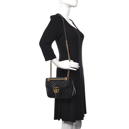 Gucci Calfskin Matelasse Small GG Marmont Shoulder Bag Black 2 of 19
