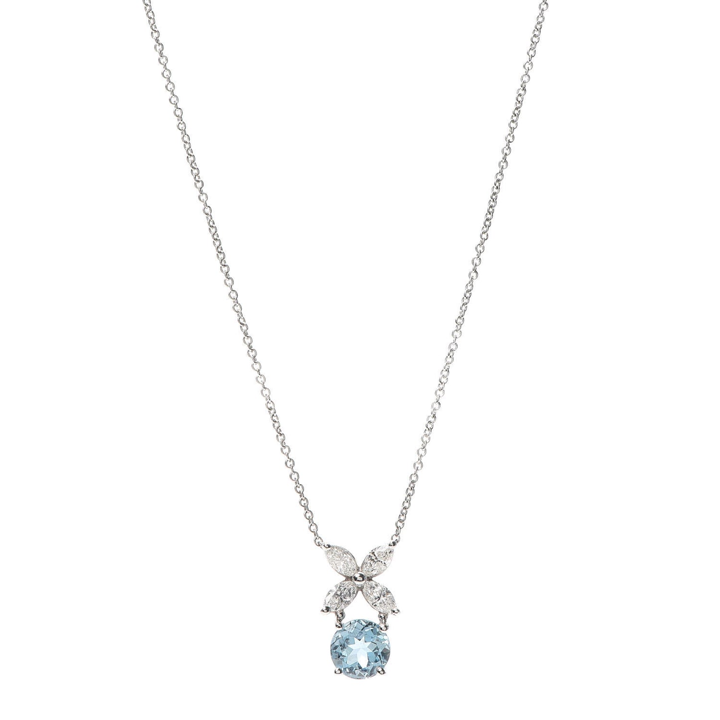 Platinum Diamond Aquamarine Victoria Pendant Necklace