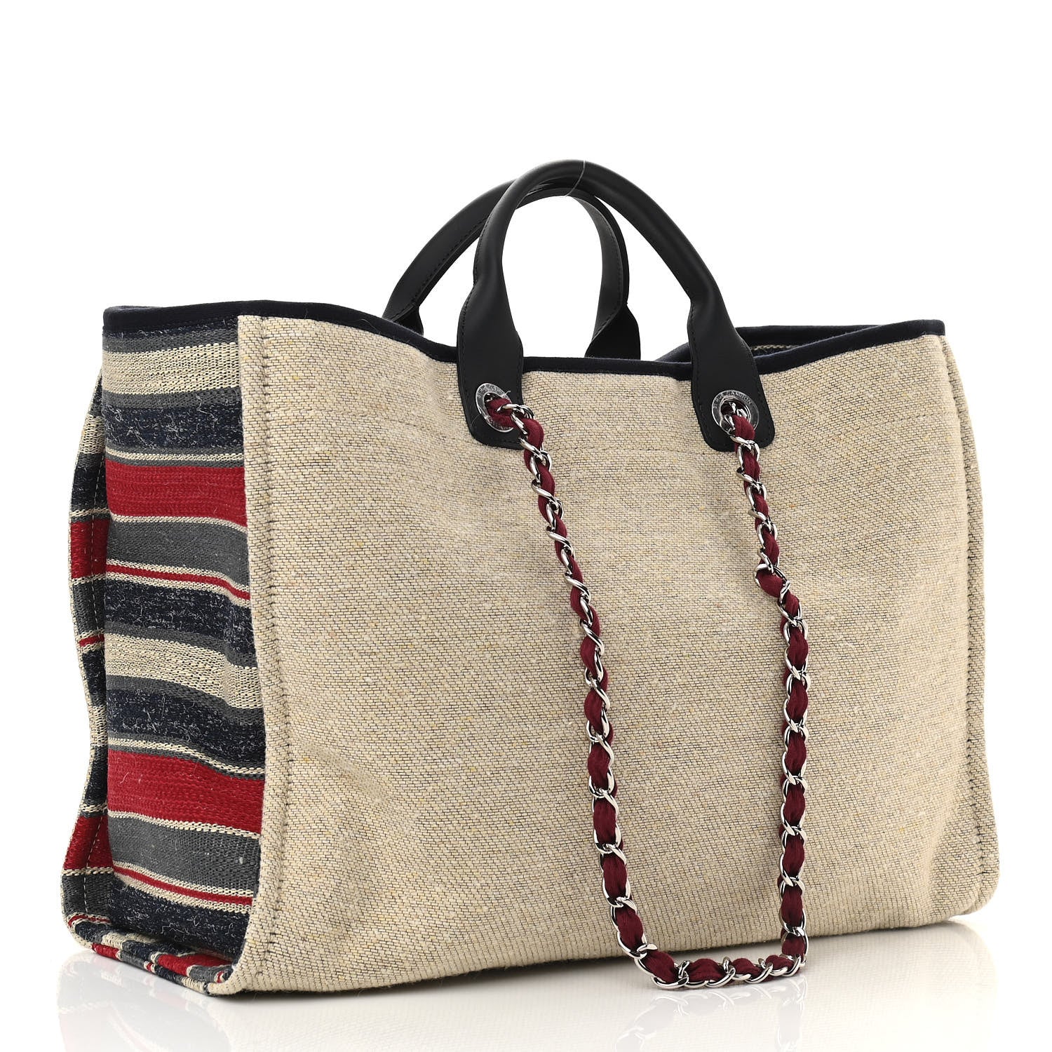 Chanel Striped Canvas Large Deauville Tote Beige 3 of 12