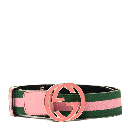 Gucci Canvas Web Interlocking G Belt 85 34 Green Pink 1 of 3