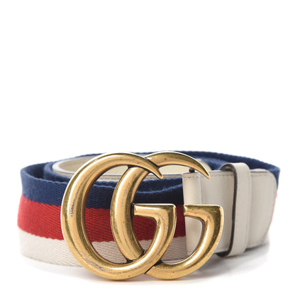 Gucci Nylon Calfskin Sylvie Web Double G 40mm Belt 85 34 Mystic White Hibiscus Red Maritime 1 of 10