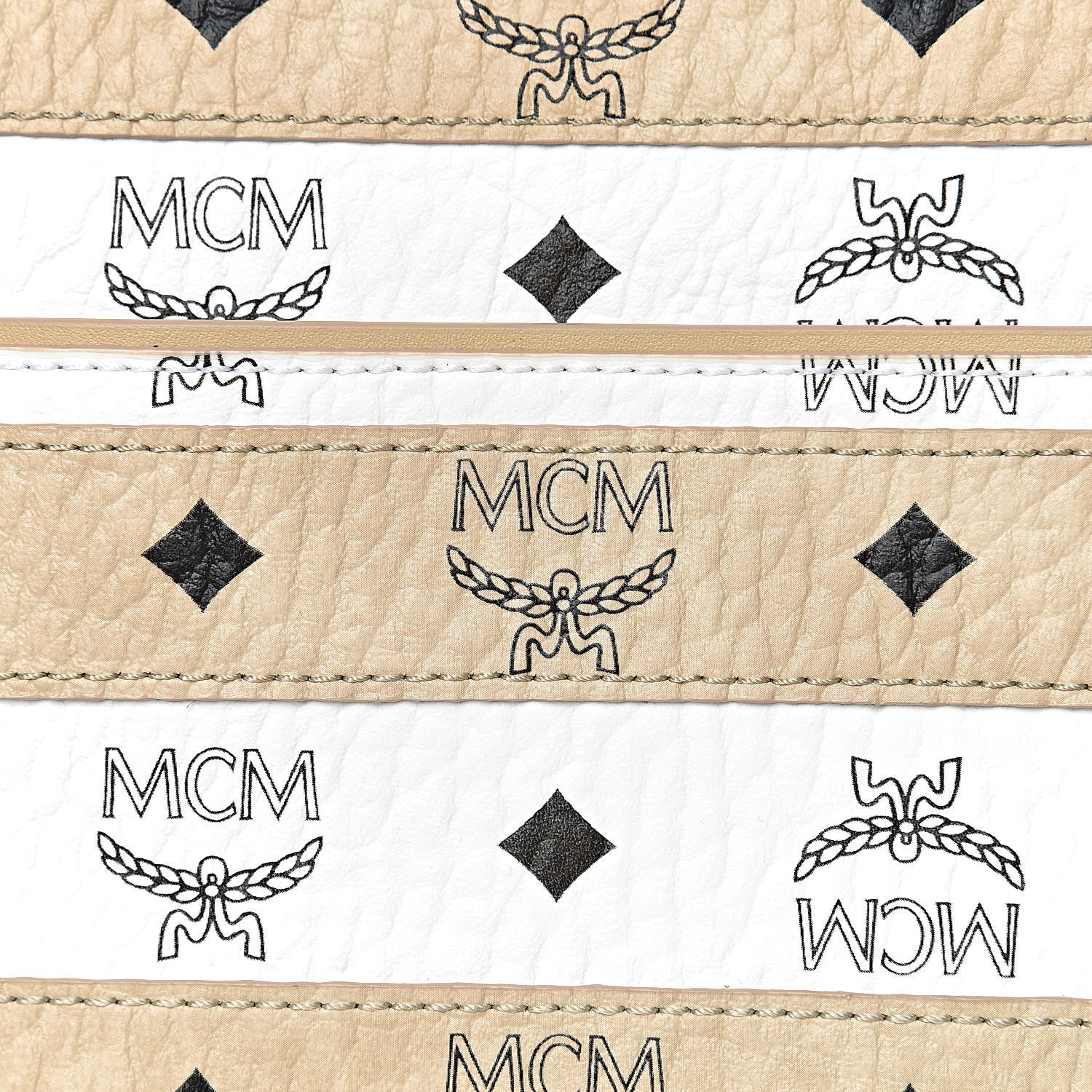 MCM Visetos Spot Stripped Medium Shopping Tote Beige White 10 of 10