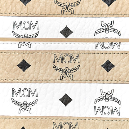 MCM Visetos Spot Stripped Medium Shopping Tote Beige White 10 of 10