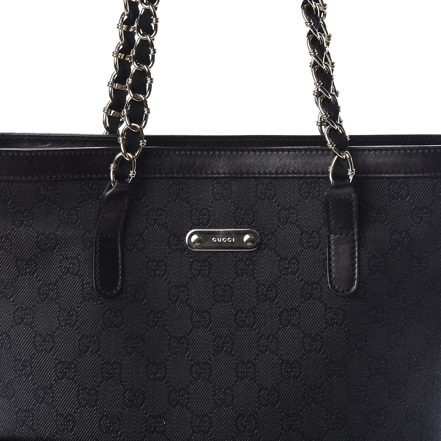 Denim Monogram Chain Bucket Tote Black