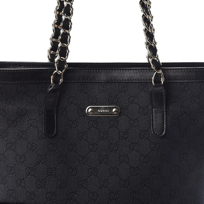 Gucci Denim Monogram Chain Bucket Tote Black 8 of 10