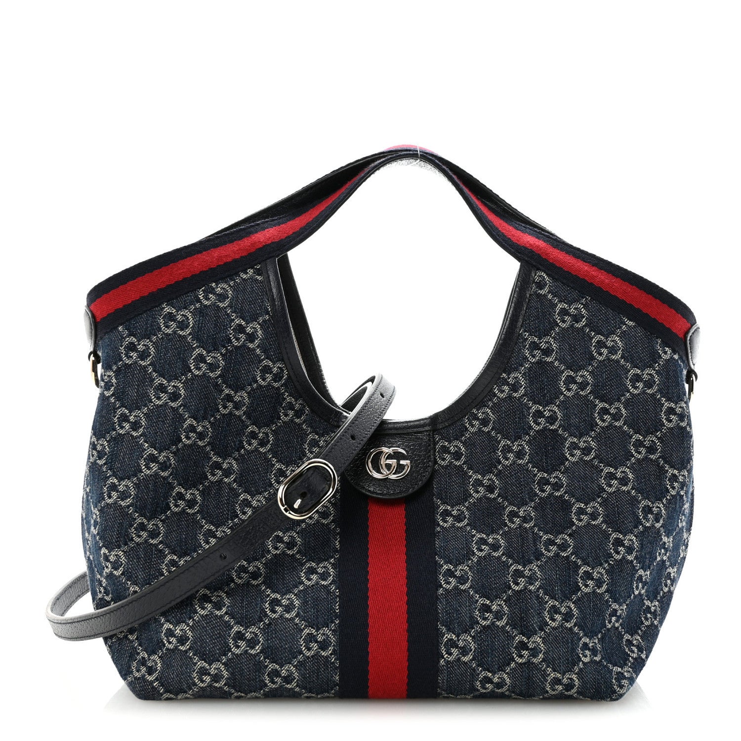 Gucci Denim GG Monogram Web Small Giglio Tote Blue White 1 of 10