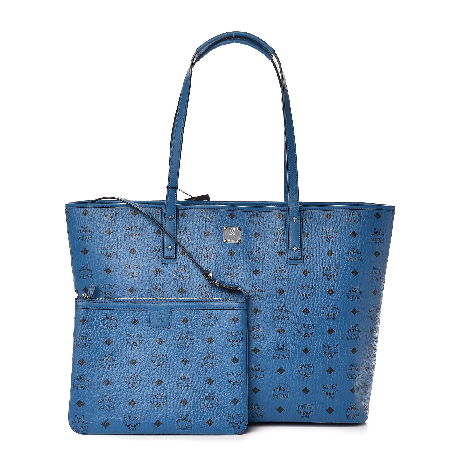 MCM Visetos Large Anya Top Zip Shopper Tote Munich Blue 1 of 11