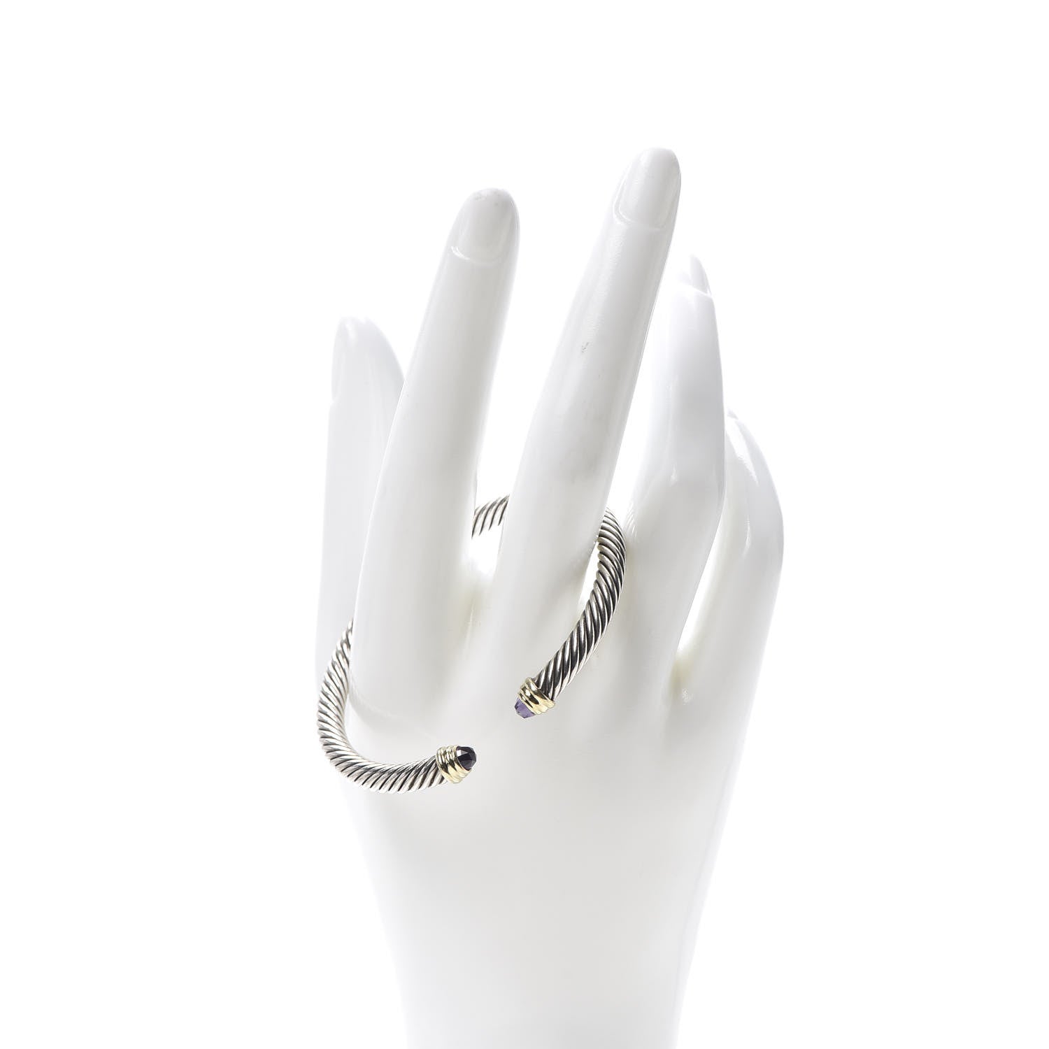 David Yurman Sterling Silver 14K Yellow Gold Amethyst 5mm Cable Classics Petite Color Bracelet 2 of 4
