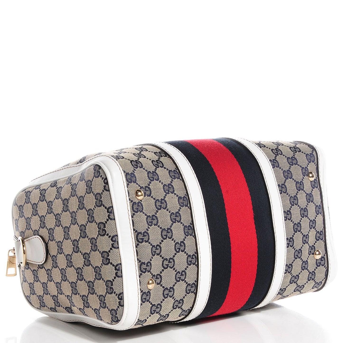Monogram Selleria Calfskin Vintage Web Medium Boston Beige Blue Mystic White