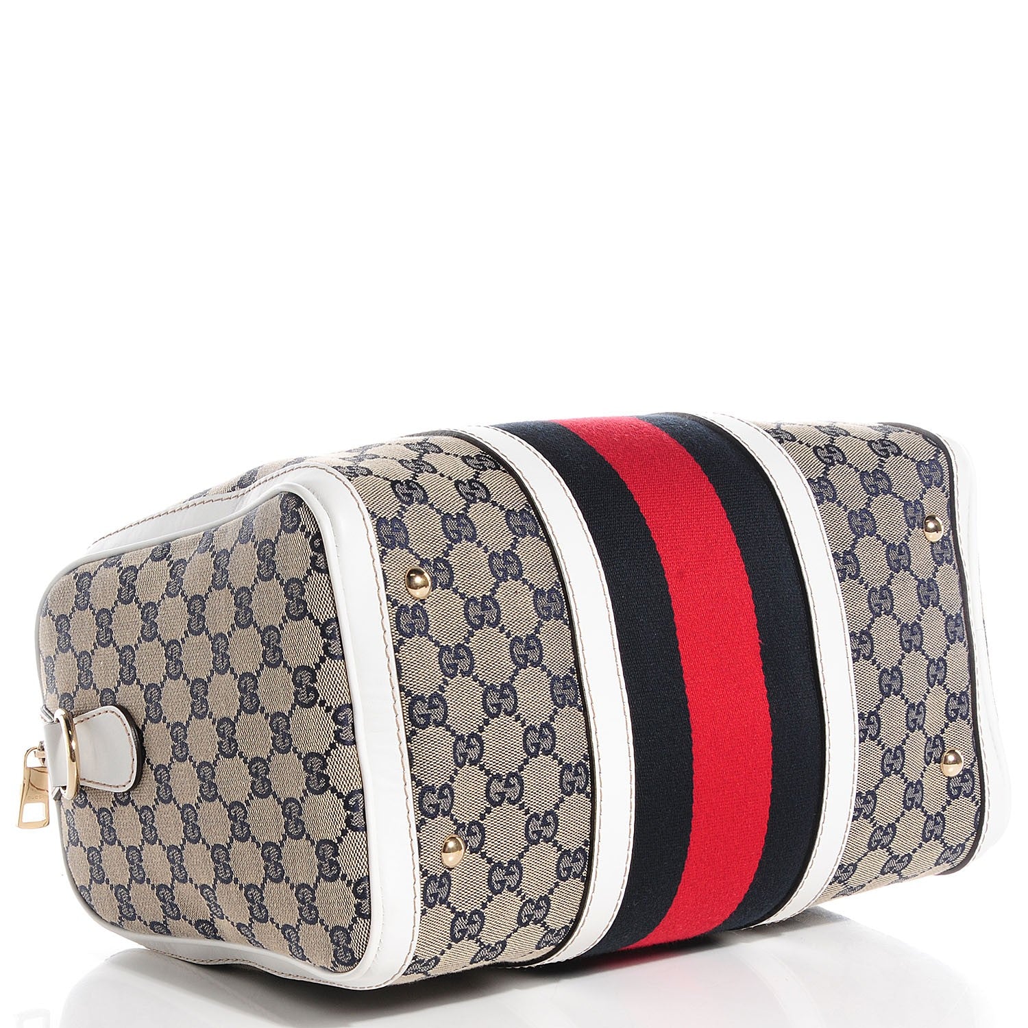 Gucci Monogram Selleria Calfskin Vintage Web Medium Boston Beige Blue Mystic White 4 of 7