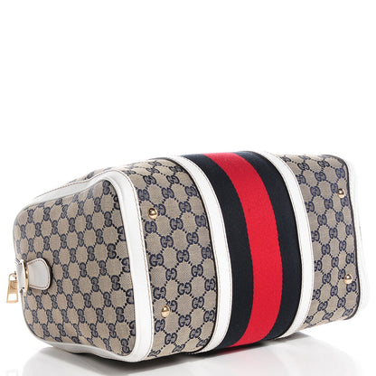 Gucci Monogram Selleria Calfskin Vintage Web Medium Boston Beige Blue Mystic White 4 of 7