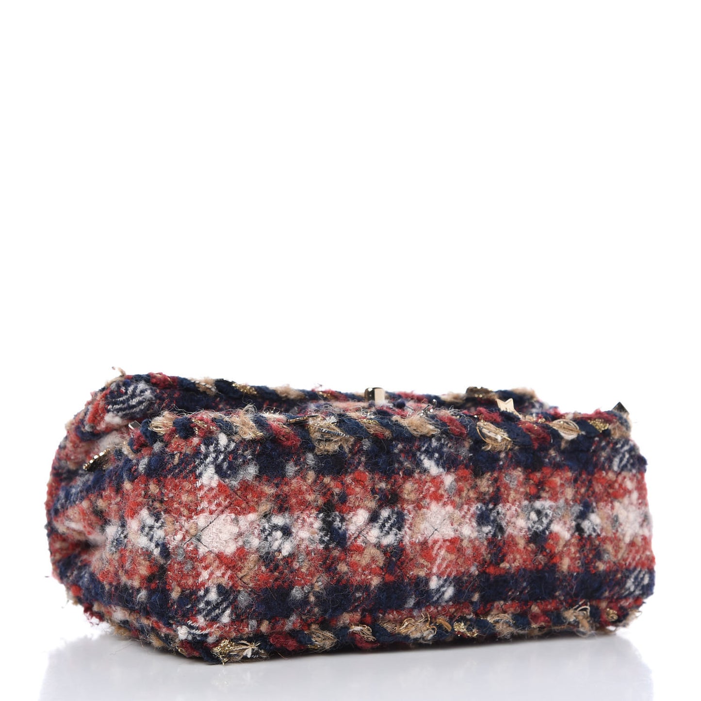 Tweed Braided Charms Small Double Flap Red Multicolor