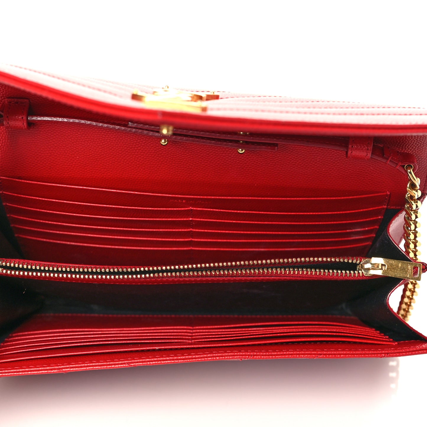 Grain De Poudre Matelasse Chevron Monogram Envelope Chain Wallet New Red