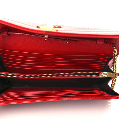 Saint Laurent Grain De Poudre Matelasse Chevron Monogram Envelope Chain Wallet New Red 5 of 9