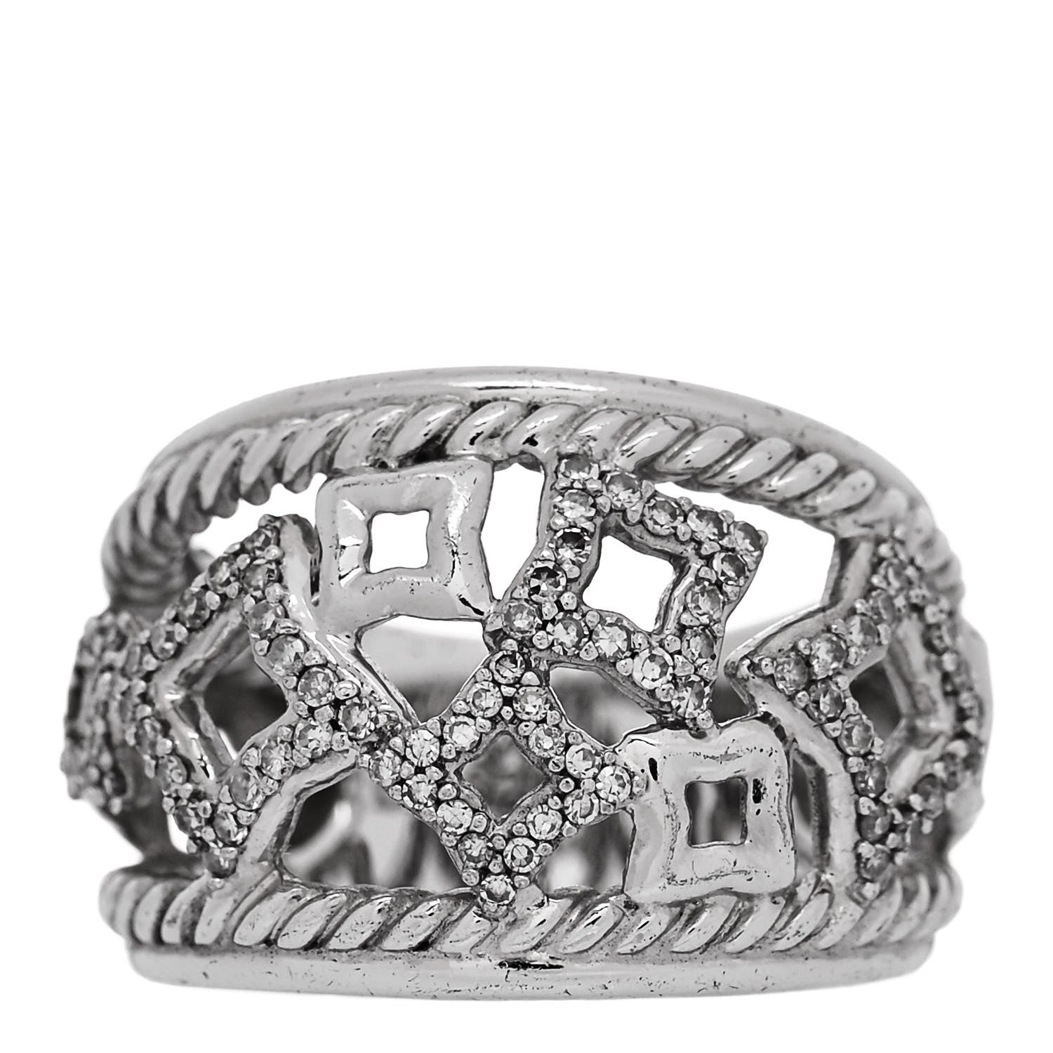 David Yurman Sterling Silver Diamond 16mm Quatrefoil Ring 52 6 1 of 4