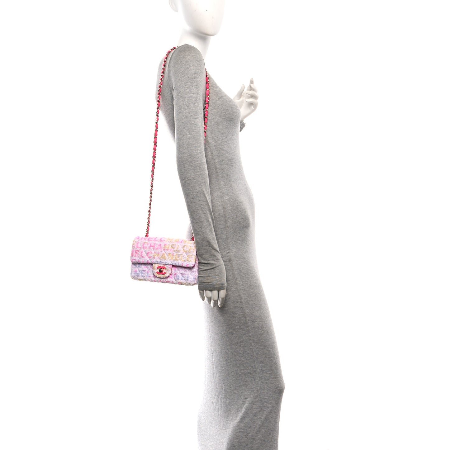 Tweed Quilted Enamel CC Logo Mini Rectangular Flap Pink Multicolor
