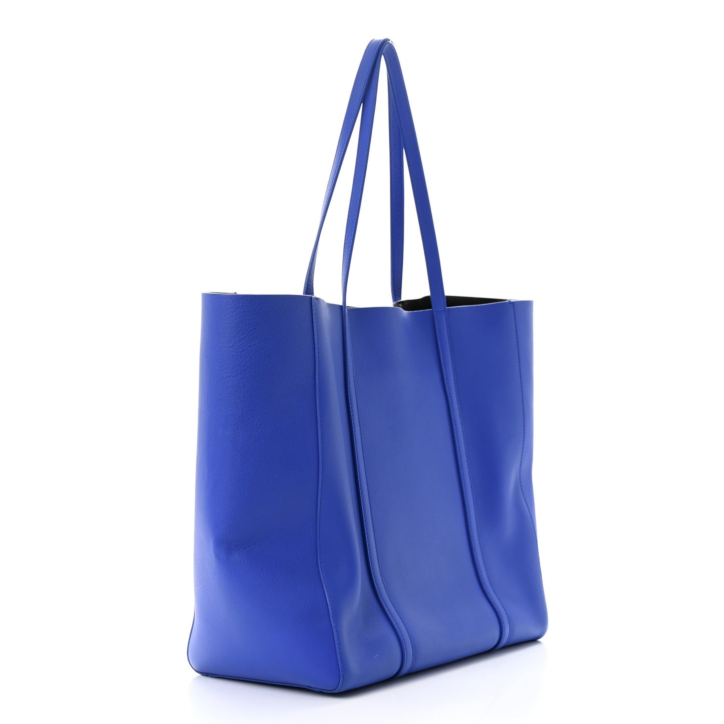 Smooth Calfskin Logo Double Sided Small Everyday Tote Bleu Prim Black