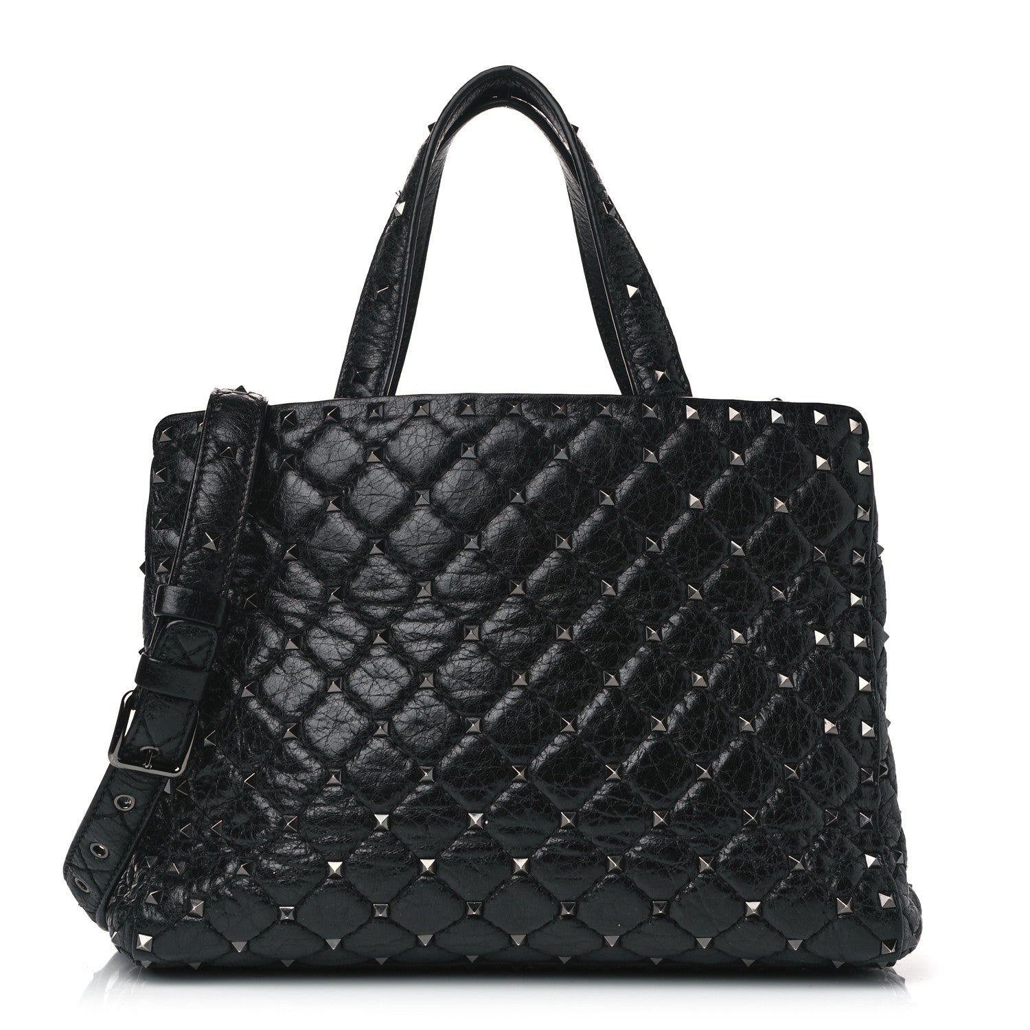 Valentino Garavani Craquele Nappa Rockstud Spike Tote Black 1 of 14