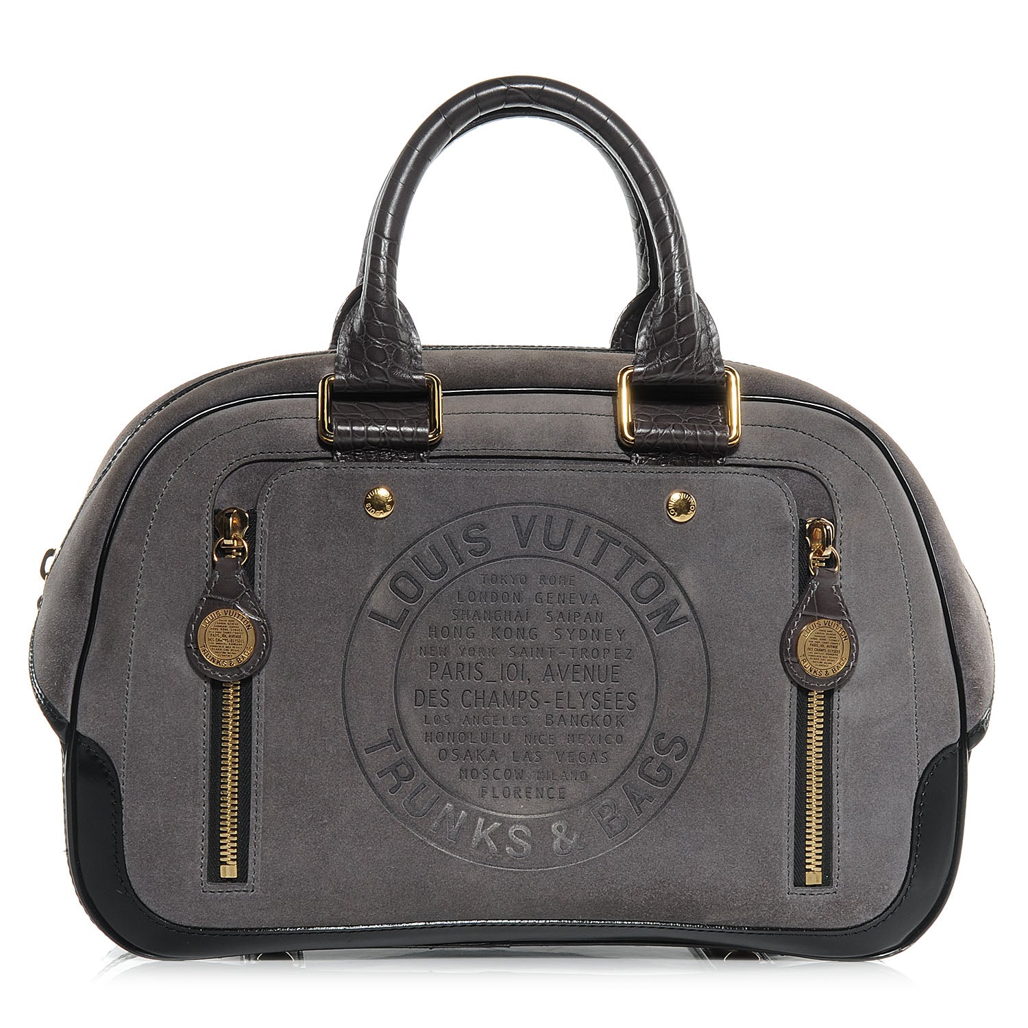 Louis Vuitton Suede Stamped Bowling GM Grey 1 of 7