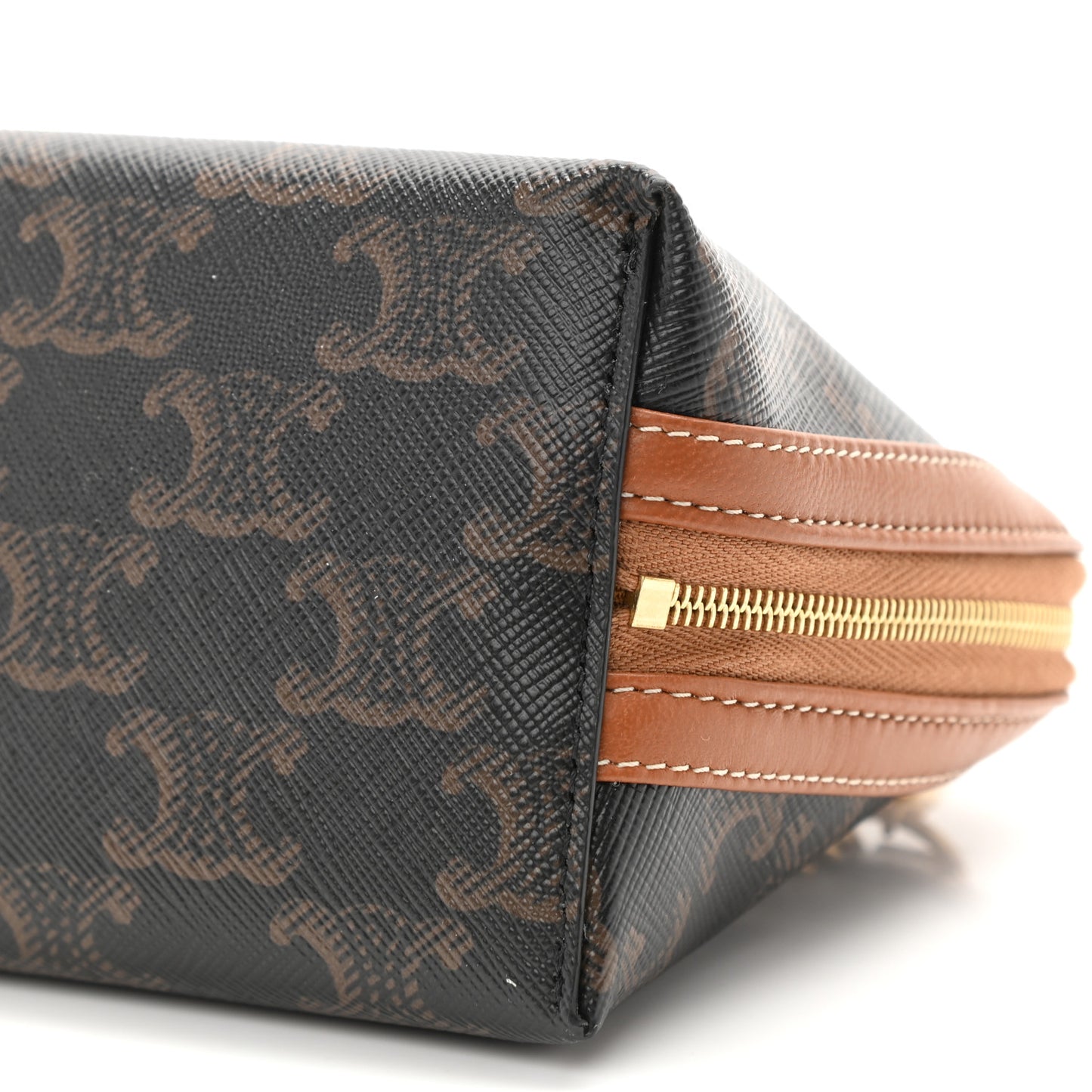Triomphe Canvas Calfskin Mini Clutch on Chain Tan