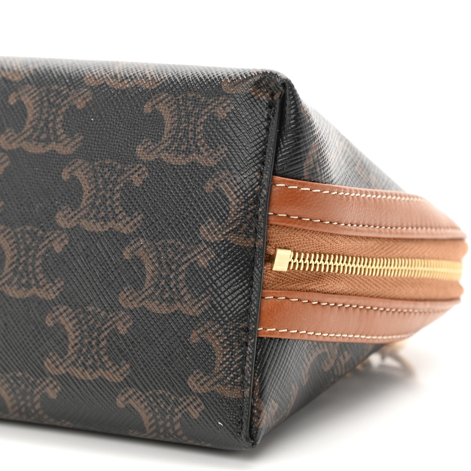 Celine Triomphe Canvas Calfskin Mini Clutch on Chain Tan 9 of 10
