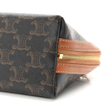 Celine Triomphe Canvas Calfskin Mini Clutch on Chain Tan 9 of 10