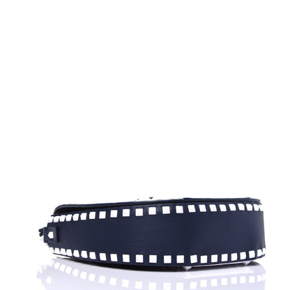 Valentino Garavani Vitello Colorblock Large Free Rockstud Halfmoon Saddle Bag Marine White 5 of 15