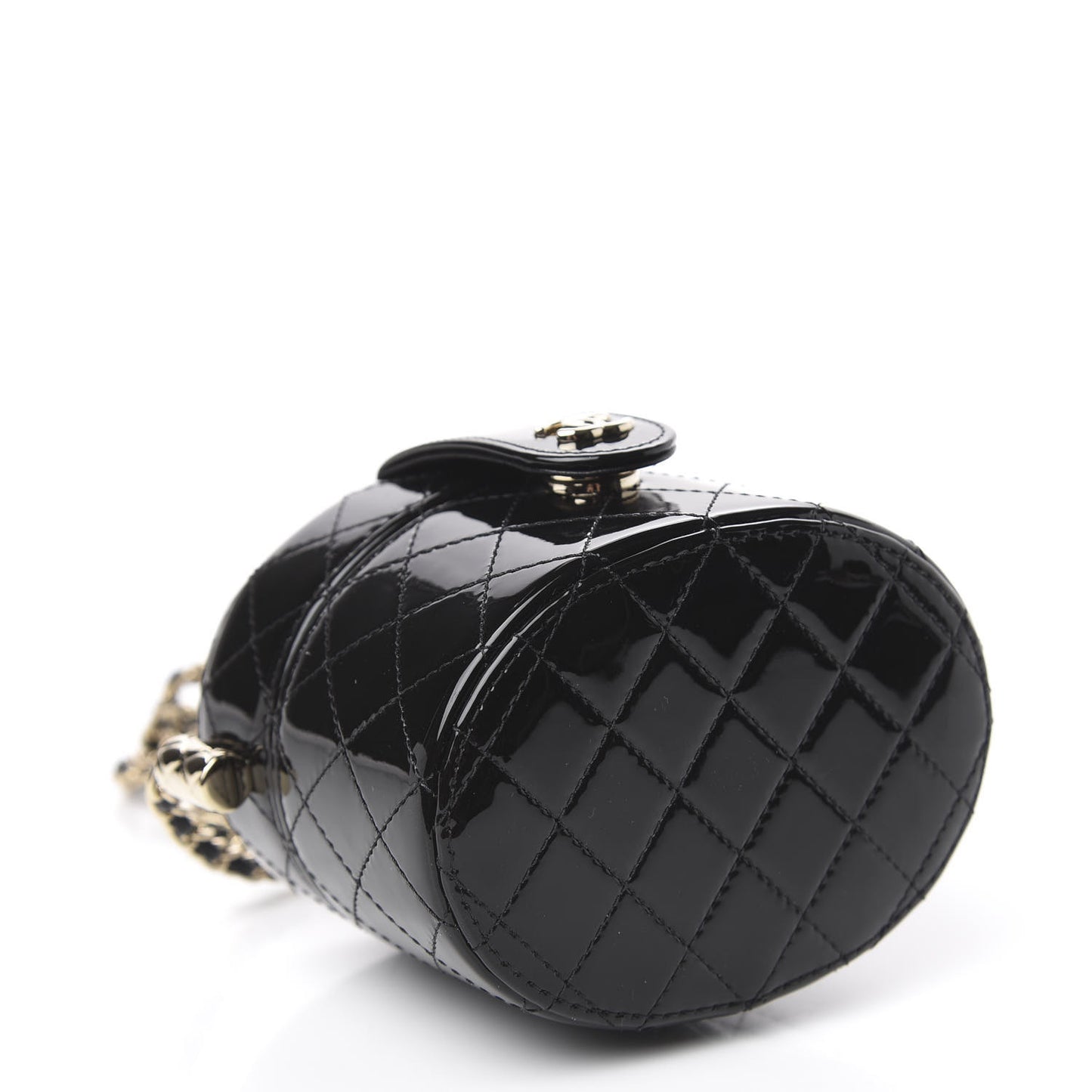 Patent Quilted Round Small Vanity With Chain Black