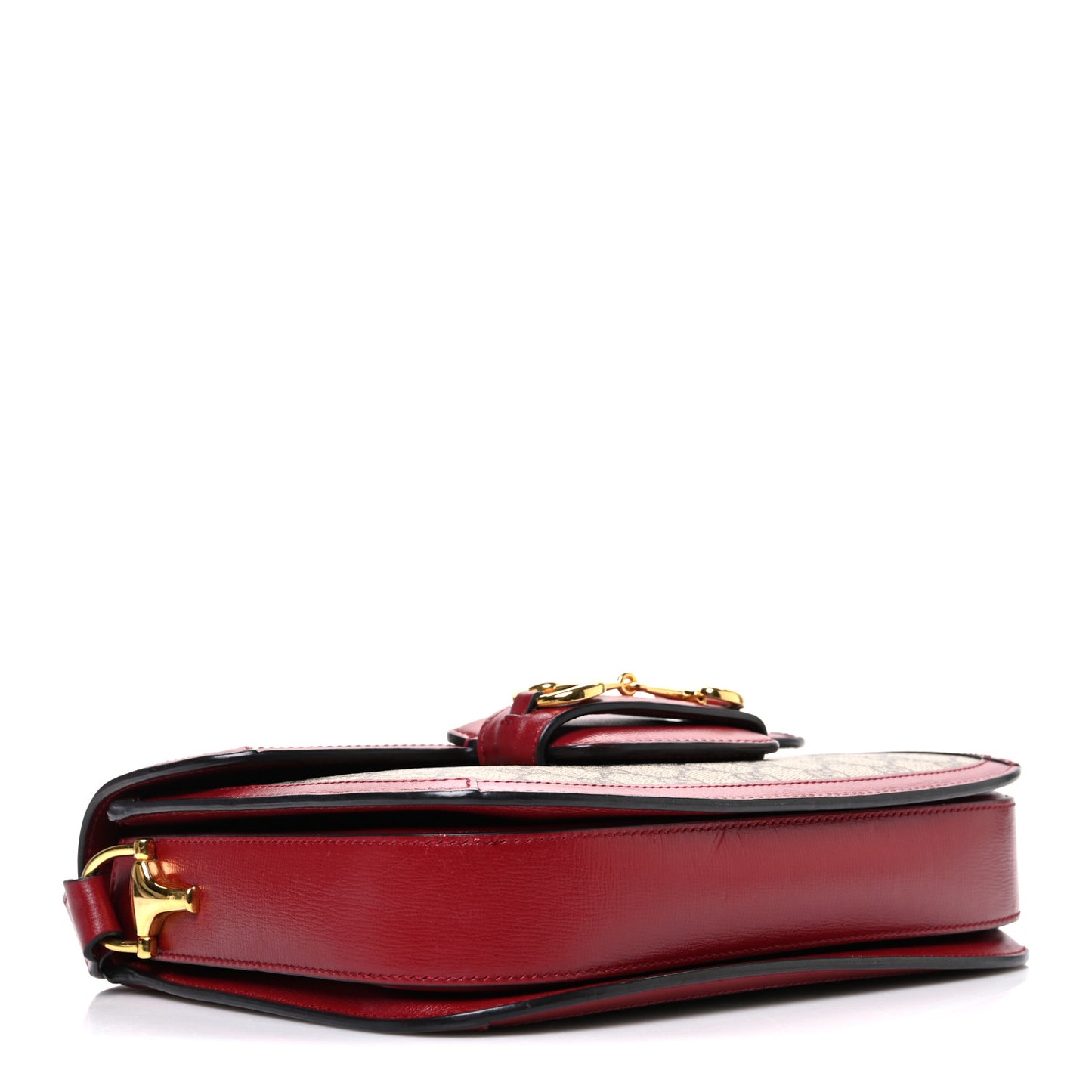 GG Supreme Monogram Azalea Calfskin Horsebit 1955 Shoulder Bag Beige Ebony New Cherry Red