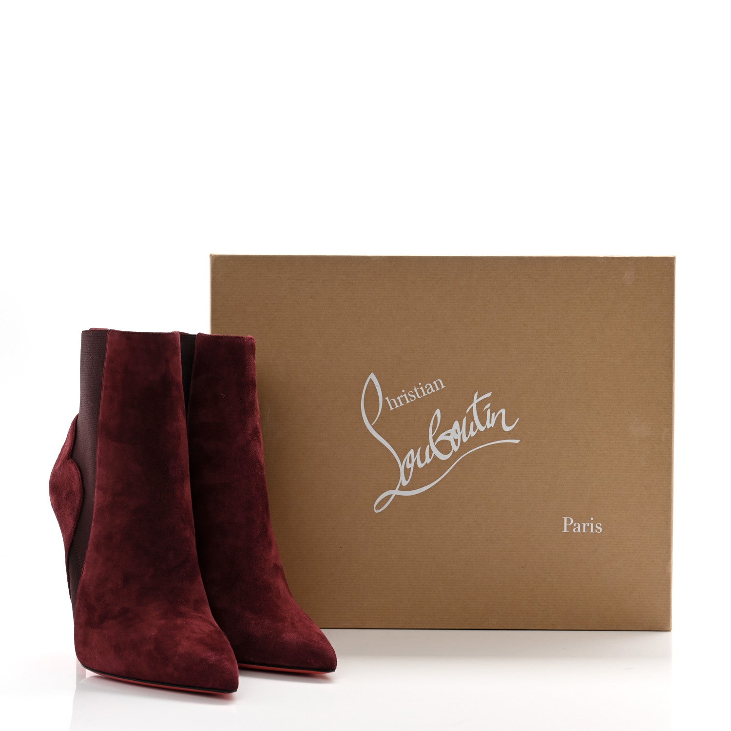 Christian Louboutin Veau Velours Chelsea Chick 100 Stiletto Boots 39 Bordeaux 10 of 10