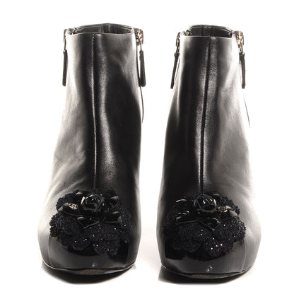 Chanel Leather Cap Toe Tweed Camellia Short Boots 37 Black 2 of 5