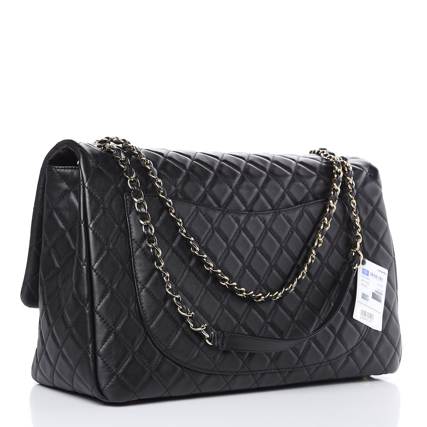 Calfskin Quilted XXL Travel Flap Bag Black