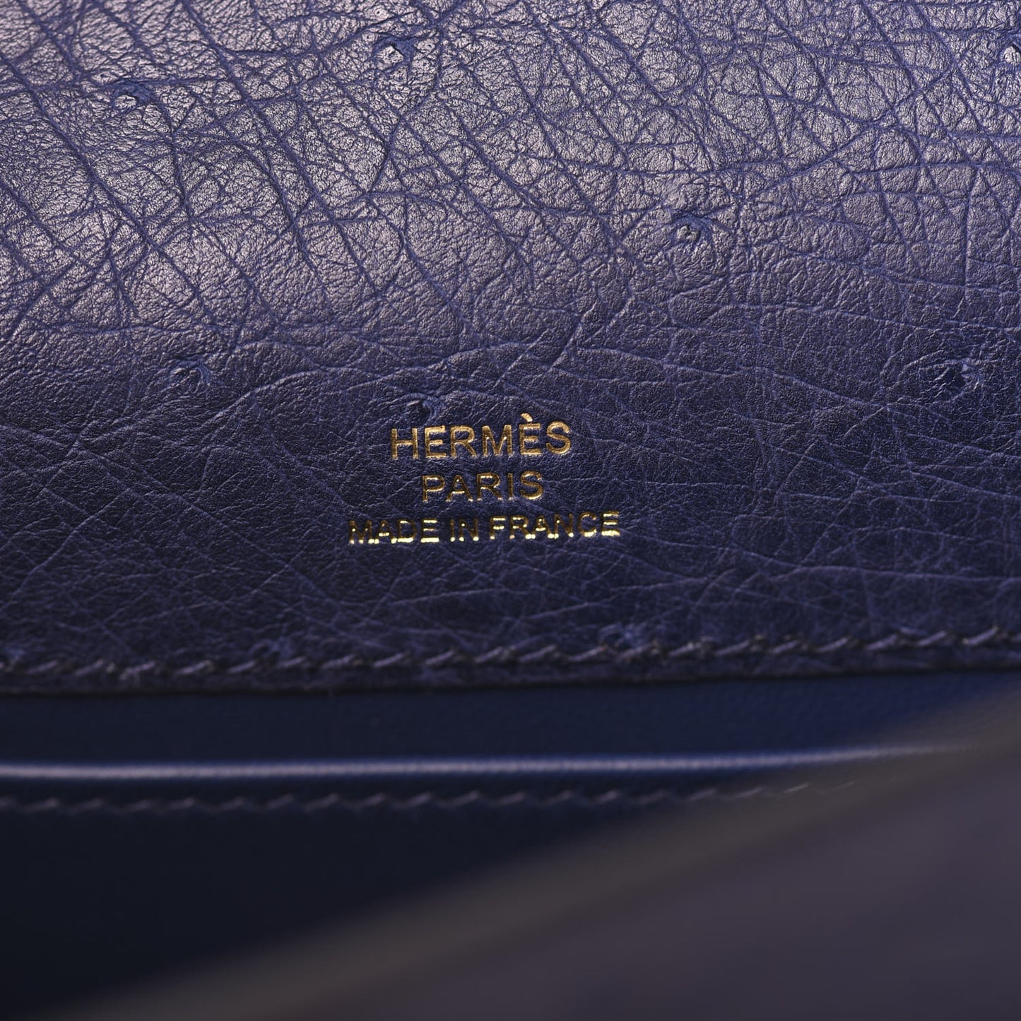 Ostrich Kelly Pochette Clutch Bleu Iris