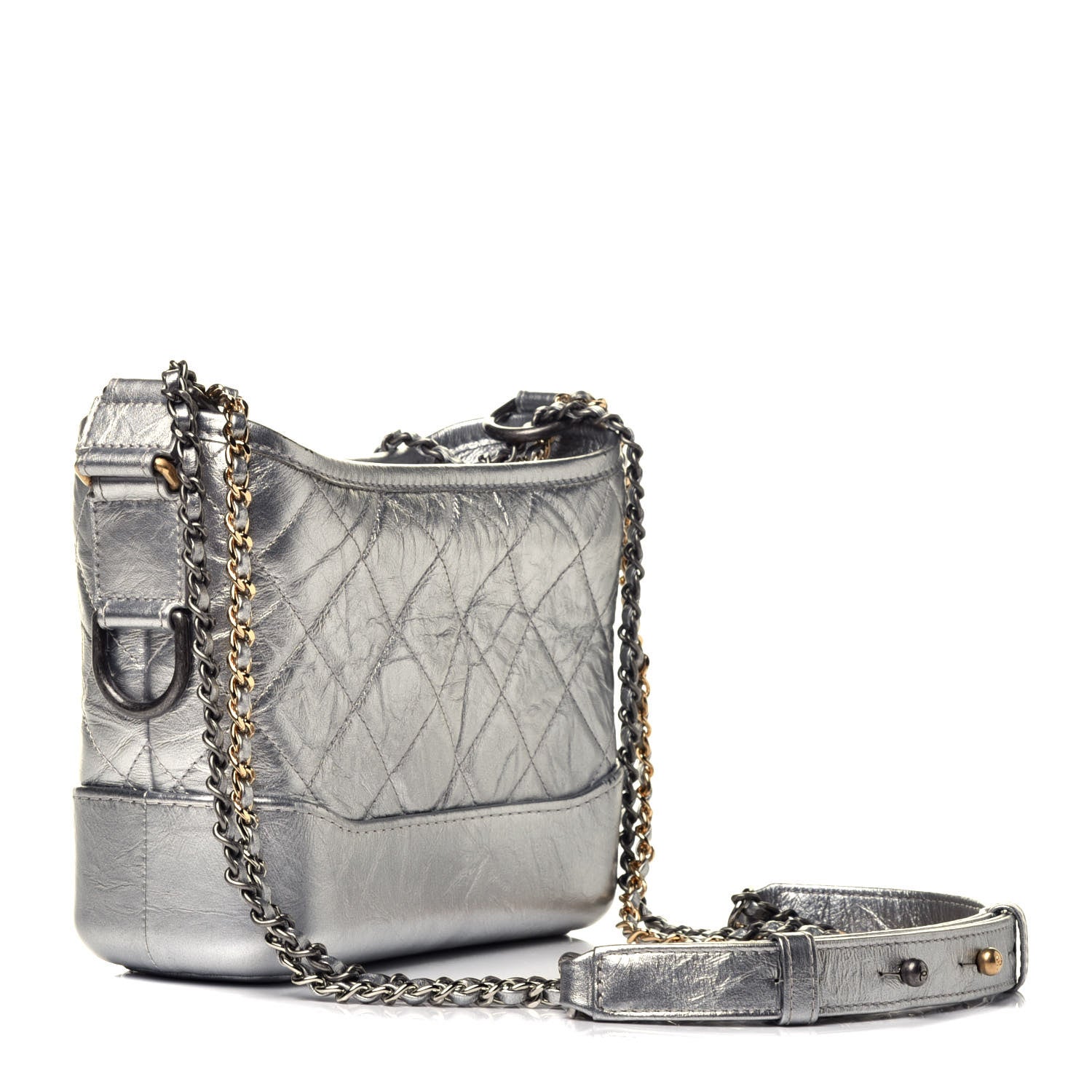 Chanel Metallic Aged Calfskin Quilted Small Gabrielle Hobo Silver 3 of 9