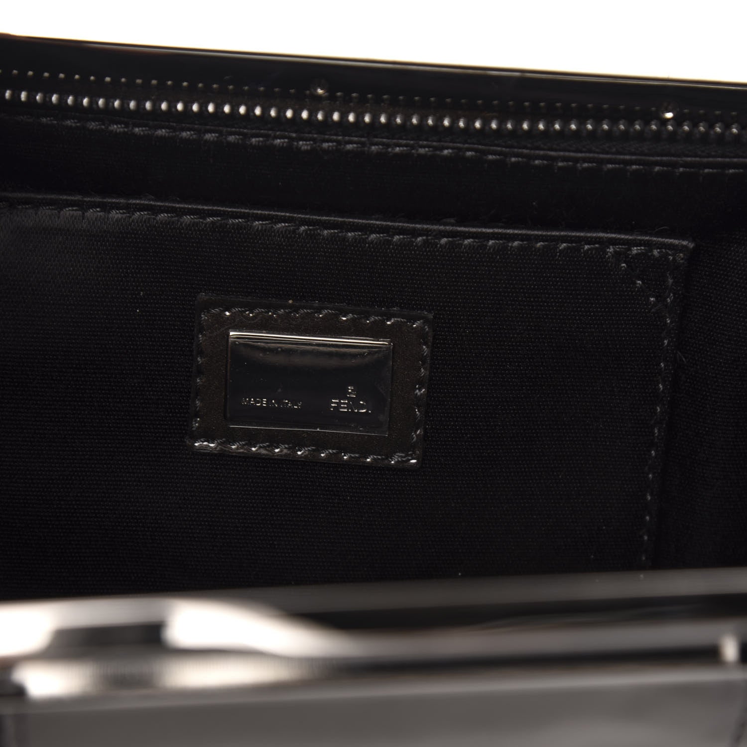 Fendi Patent Embellished Cutout Baguette Clutch Black 6 of 9
