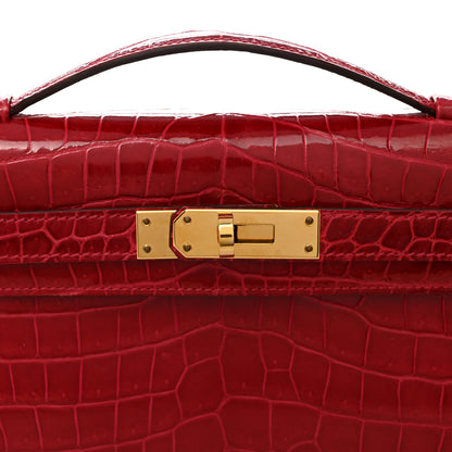 Hermes Shiny Porosus Crocodile Kelly Cut Pochette Rouge Vif 8 of 11